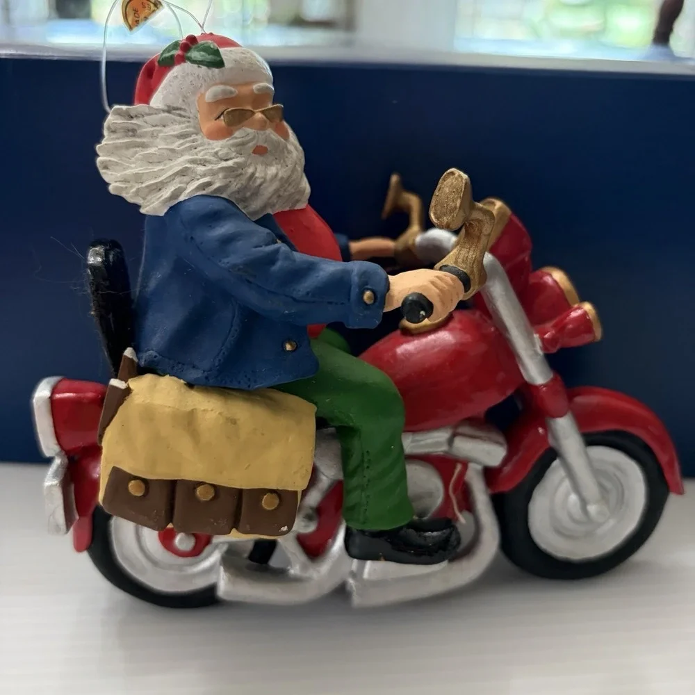 Vintage Biker Santa On A Motorcycle Christmas Ornament Holiday Decor